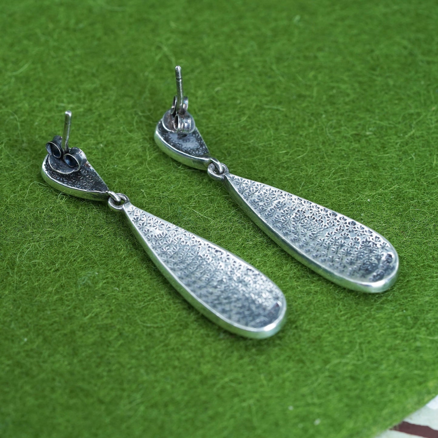 sterling 925 silver handlade teardrop earrings with pink mother of pearl inlay