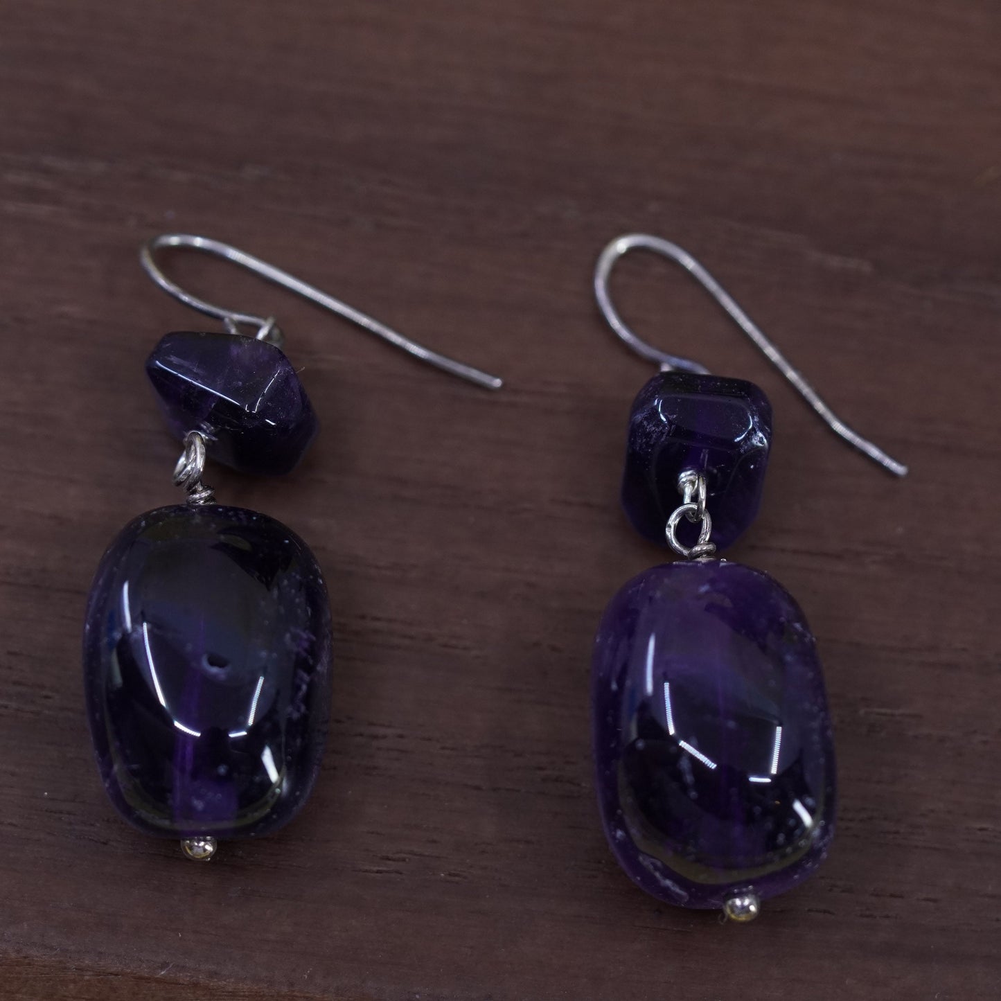 Vintage Sterling 925 silver handmade earrings with amethyst nugget