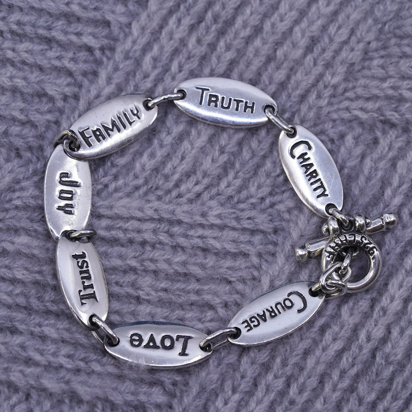 7.5", LHHF Sterling silver bracelet, 925 heart chain embossed “loyalty passion