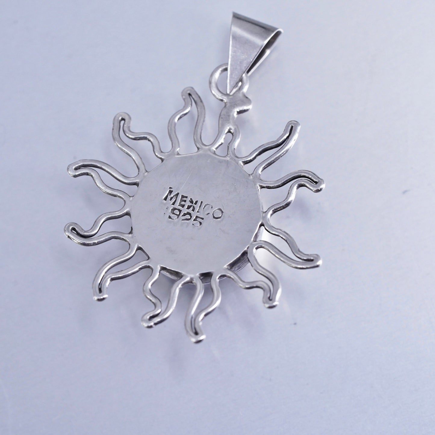 Vintage Sterling silver handmade 925 sun moon face charm pendant with onyx