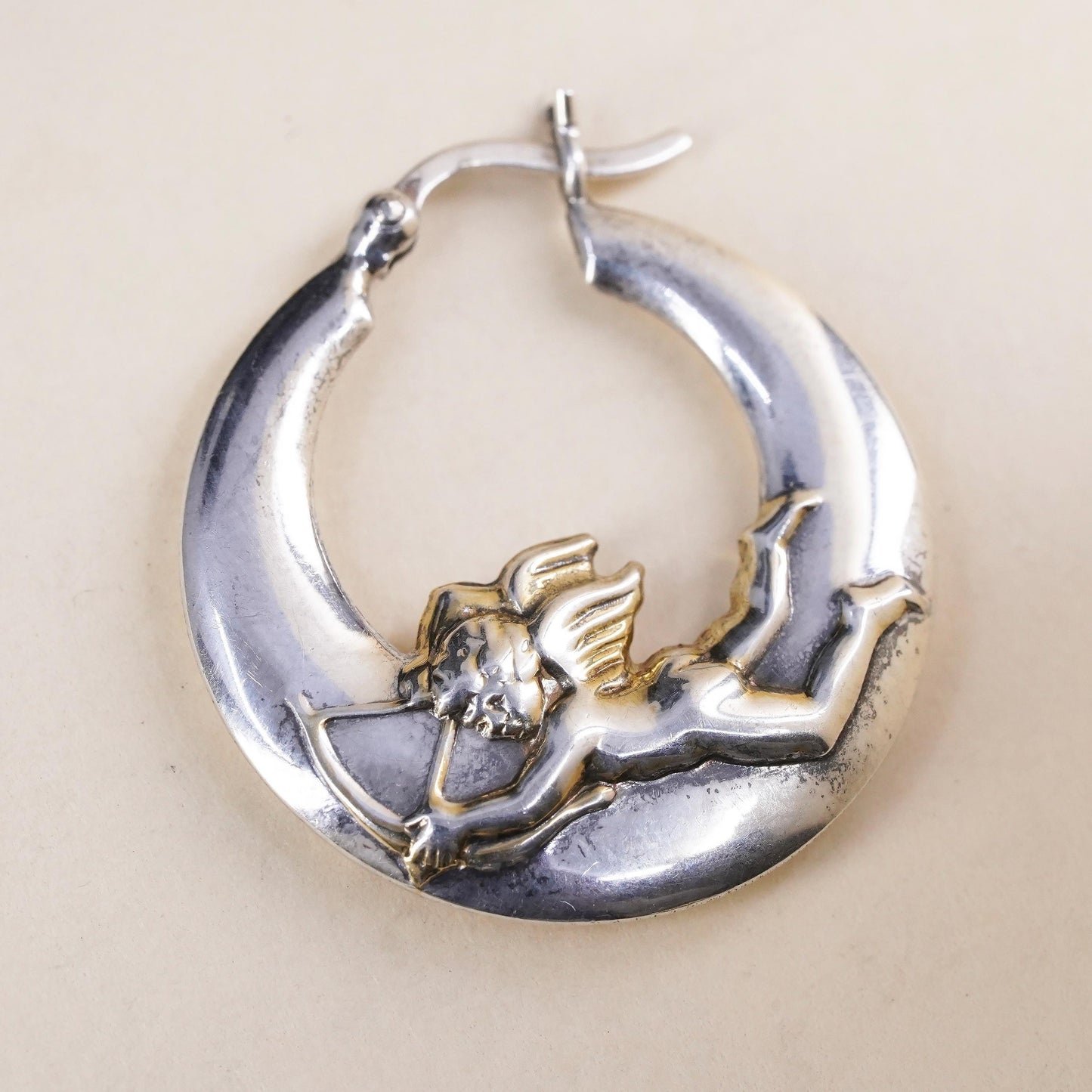 1”, Vintage Sterling silver handmade single 1 earring, 925 angel 925 hoops