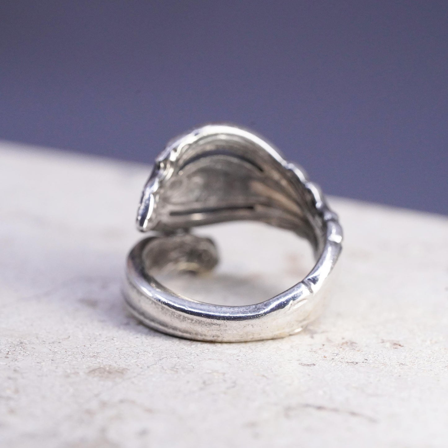 Size 5.5, vintage Sterling silver handmade ring, 925 flower spoon wrap band