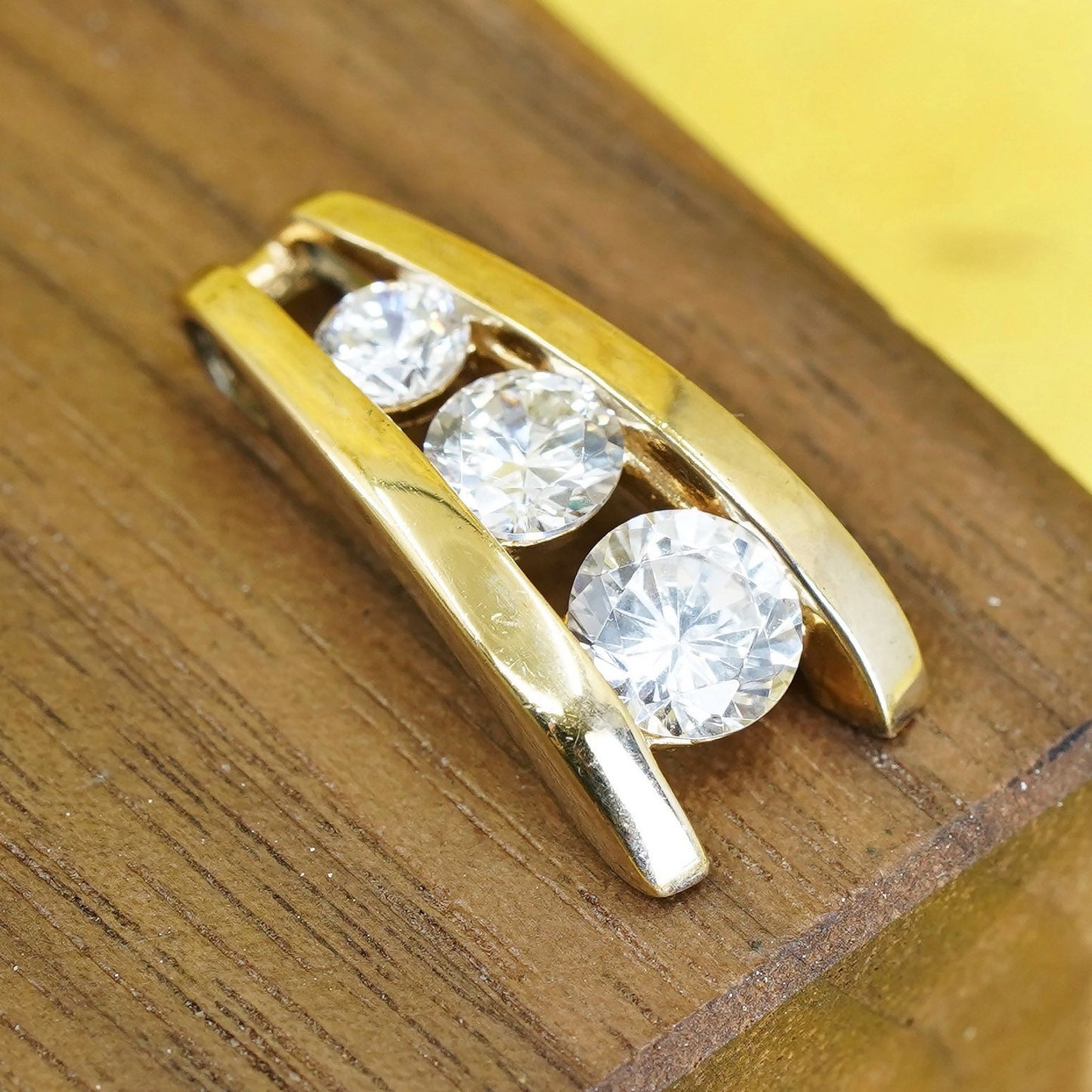 Vintage vermeil gold over Sterling 925 silver handmade pendant with cz