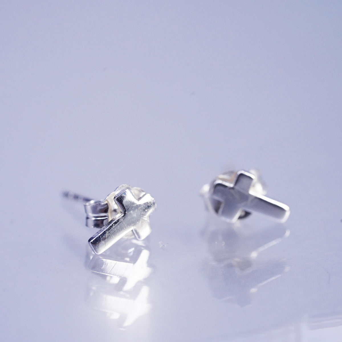 Vintage Sterling 925 silver handmade earrings, cross studs