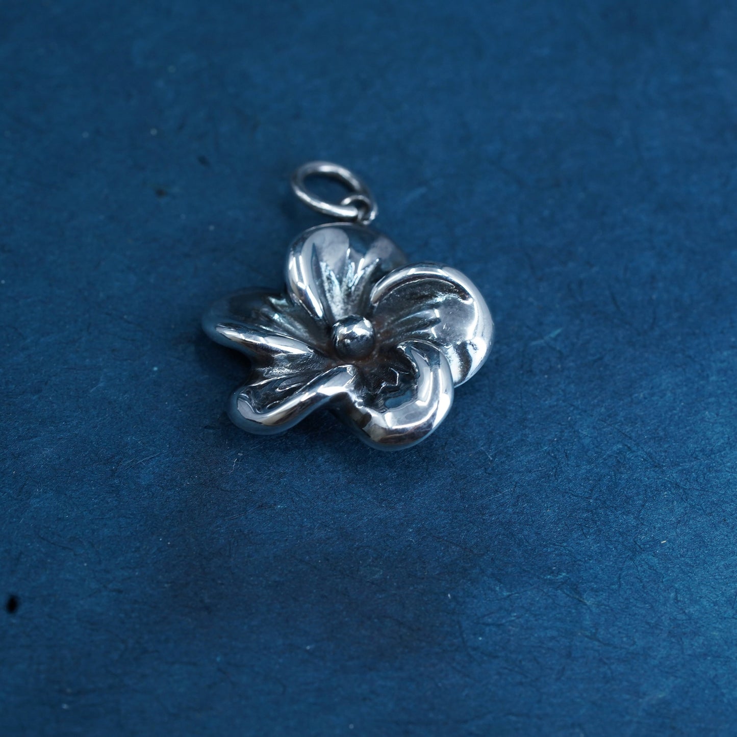 Vintage Sterling silver handmade pendant, puffy 925 plumeria flower