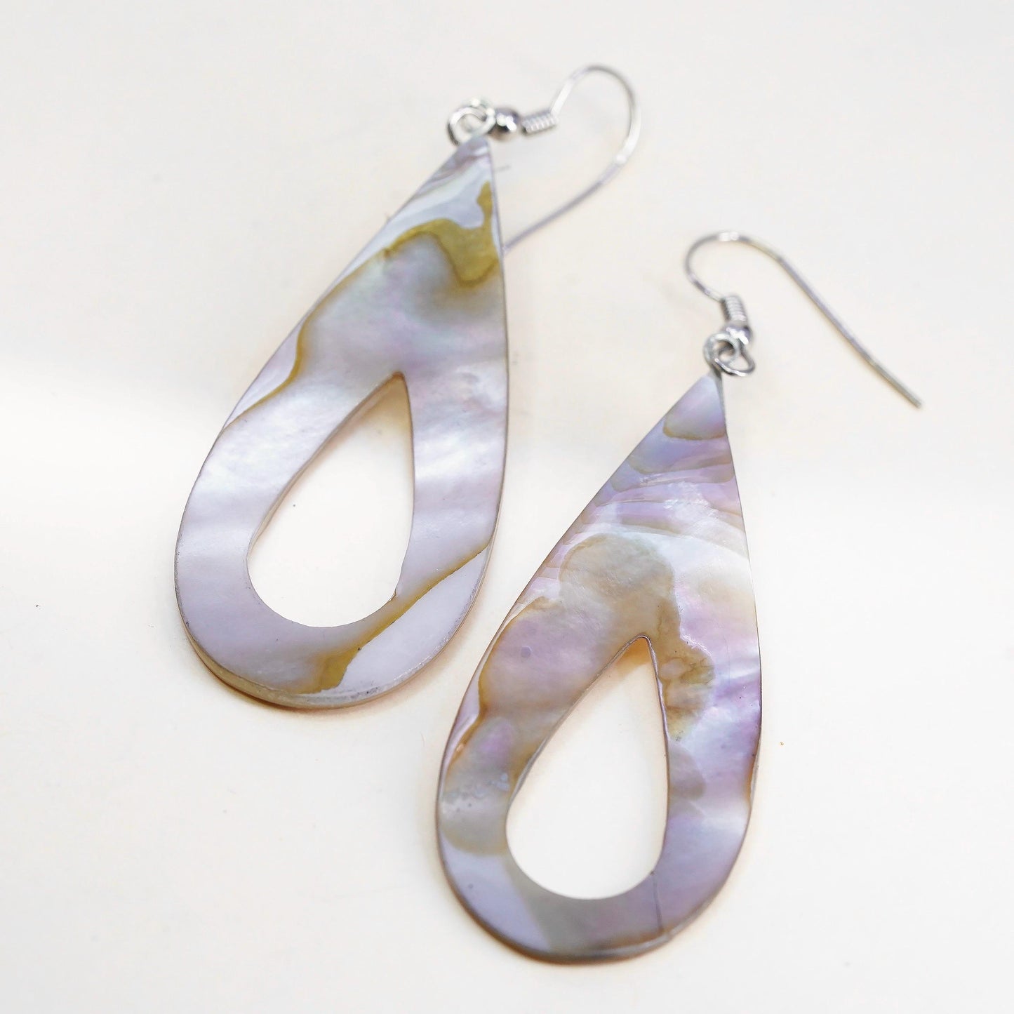 Vintage sterling silver earrings, mother of pearl teardrops 925 silver hooks