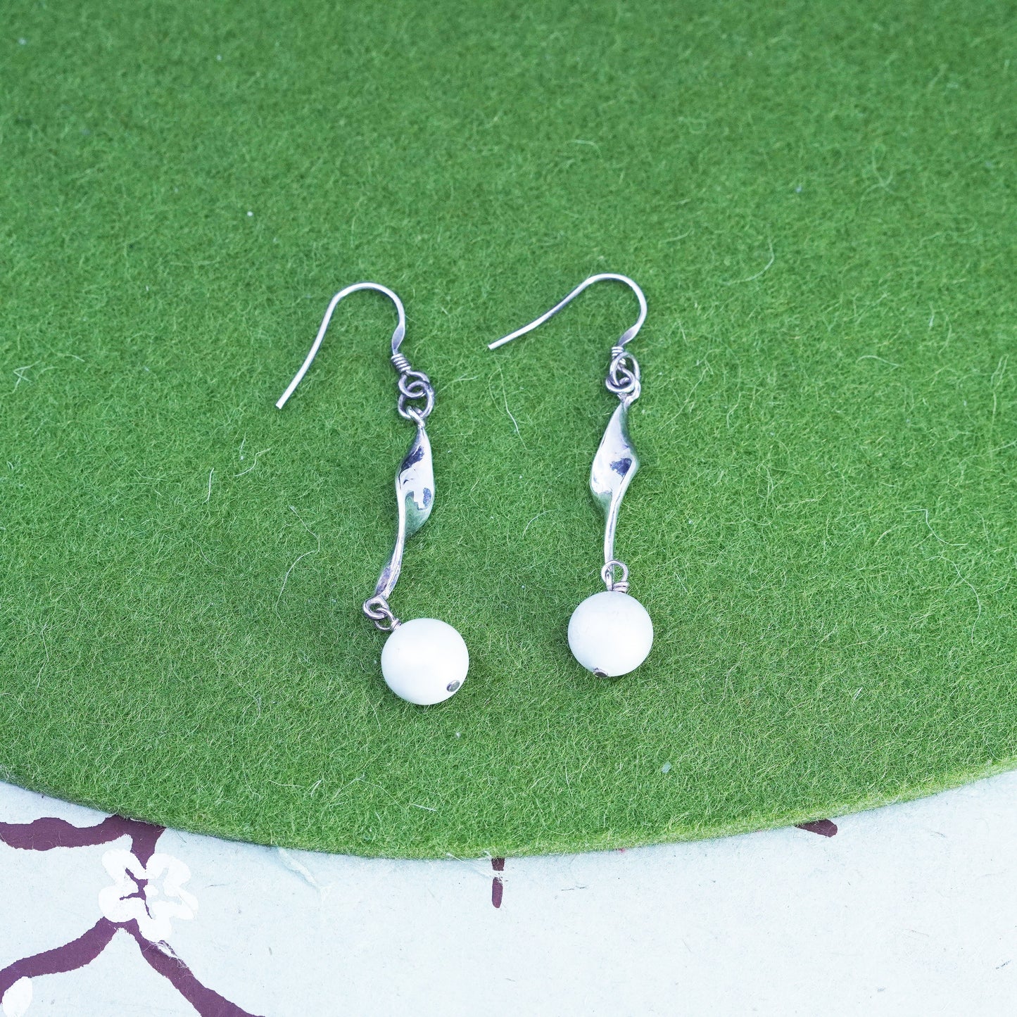 Vintage Sterling silver 925 handmade earrings with pearl drops