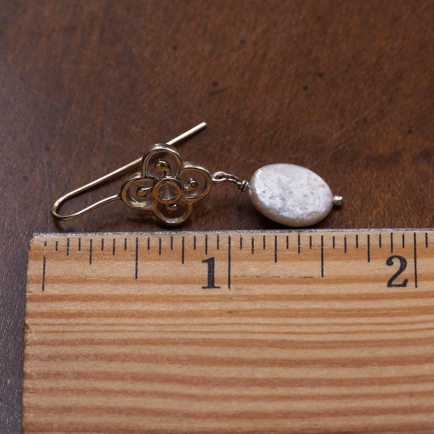 Vintage sterling 925 silver handmade floral single earring with coin pearl