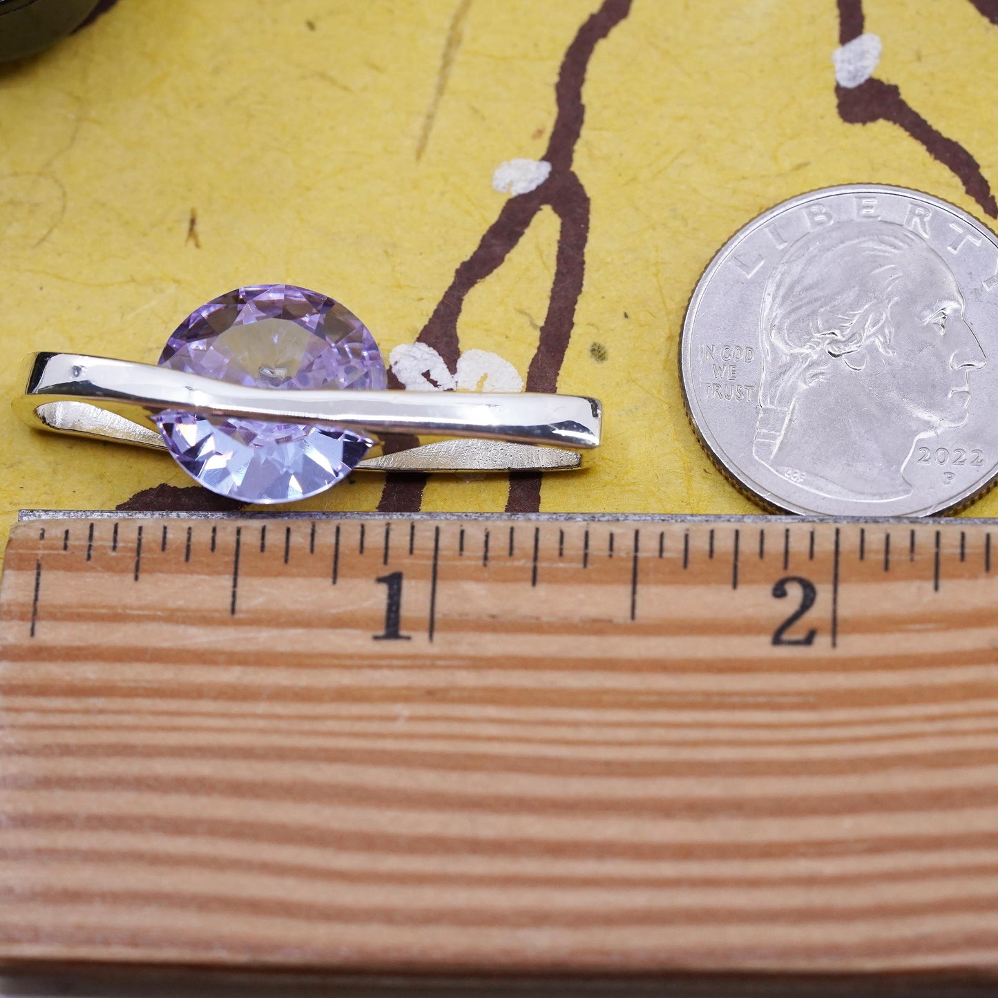 Vintage modern simple Sterling 925 silver pendant with circle amethyst