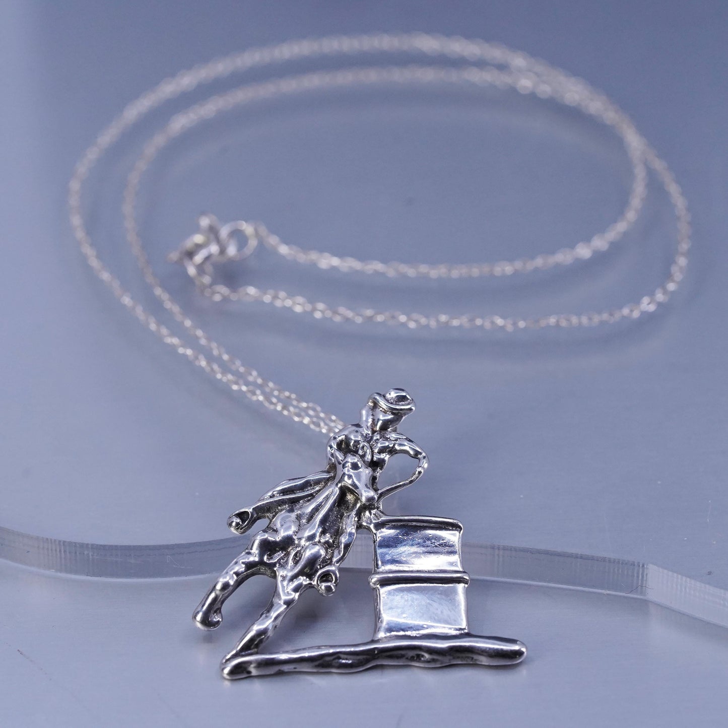 16”, vintage Sterling 925 silver handmade snake necklace with horse pendant