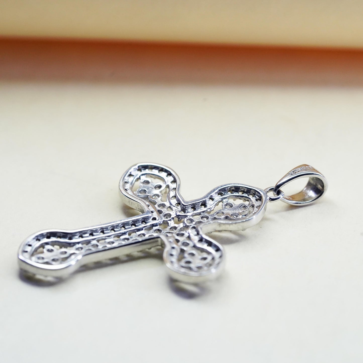 Vintage sterling silver pendant, 925 cross pendant with cluster Cz
