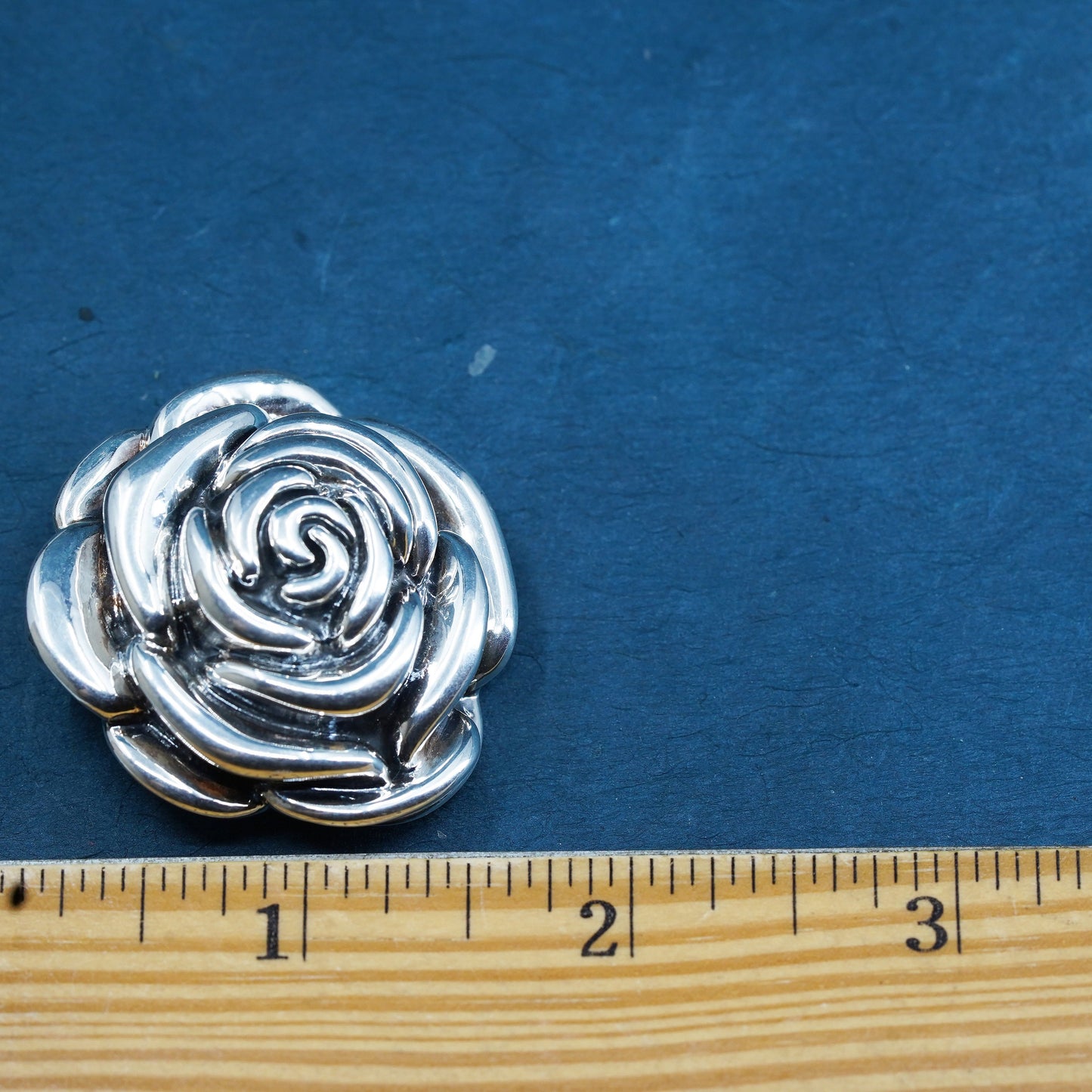 Vintage Sterling silver handmade pendant, puffy 925 rose flower