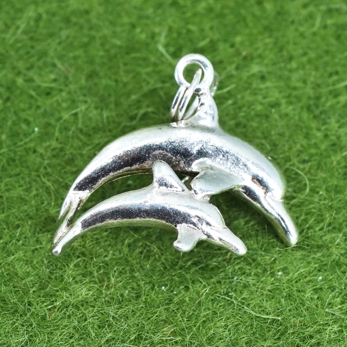 Vintage sterling silver motherhood dolphin pendant, 925 charm