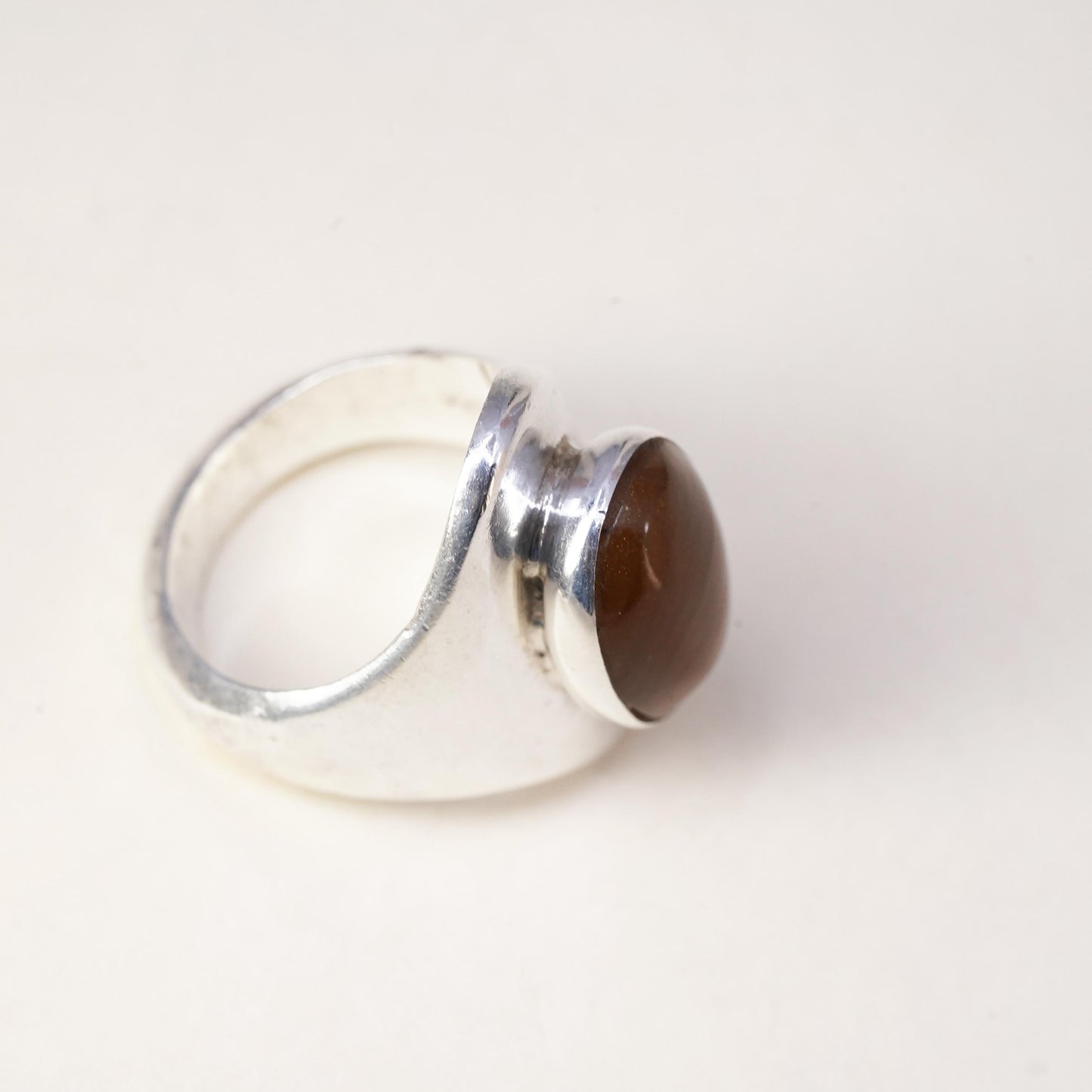 Size 6.25, VTG Mexican handmade sterling 925 silver statement ring goldstone
