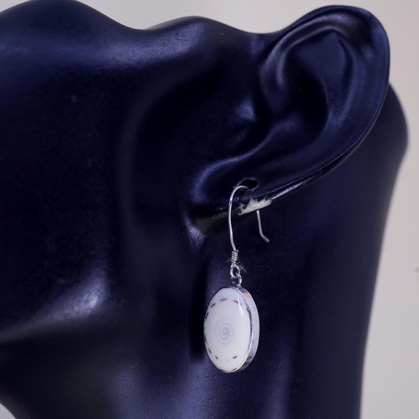 Vintage Sterling 925 silver handmade earrings with shiva eye snail shell beads