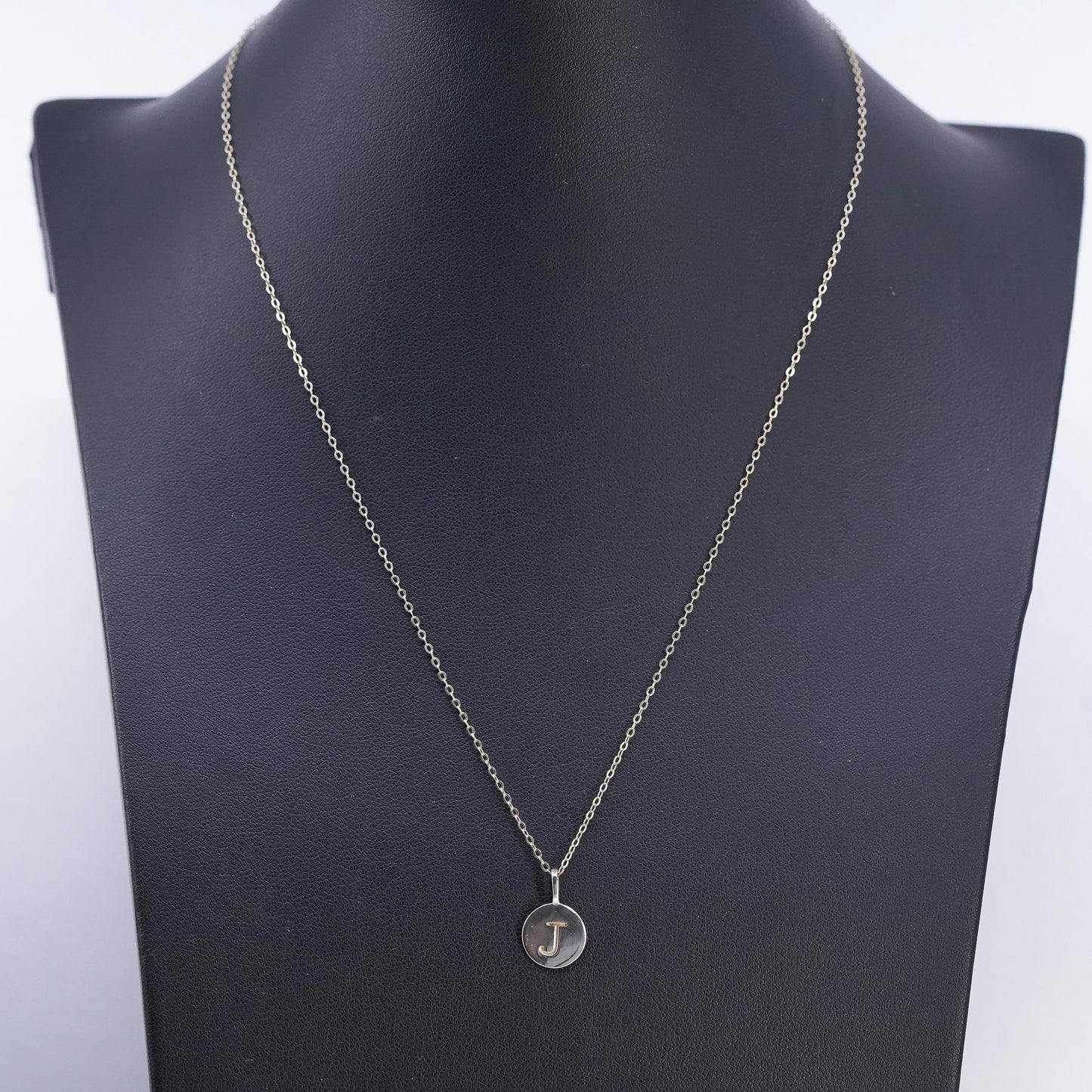 16+2", vermeil gold plated Sterling silver necklace 925 circle letter J pendant