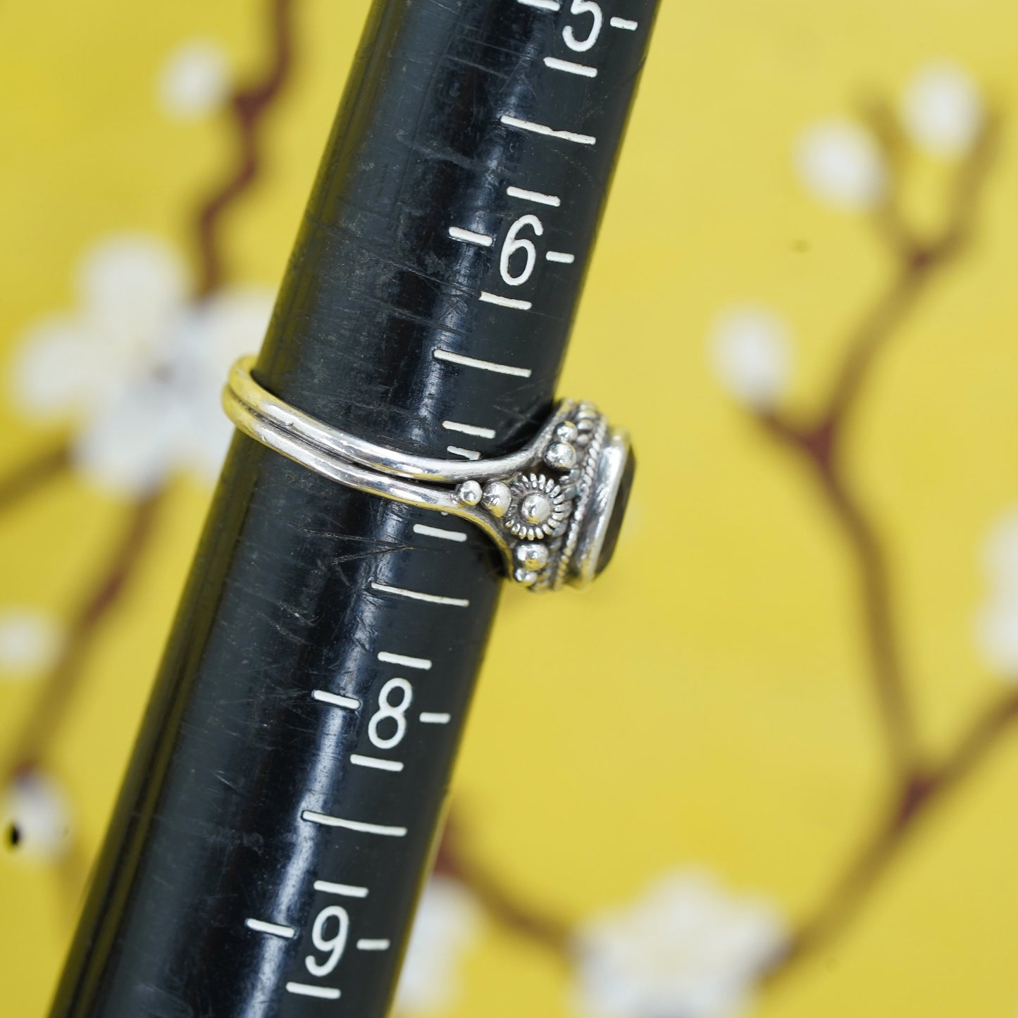 Size 7, vintage Sterling 925 silver handmade statement ring with citrine beads