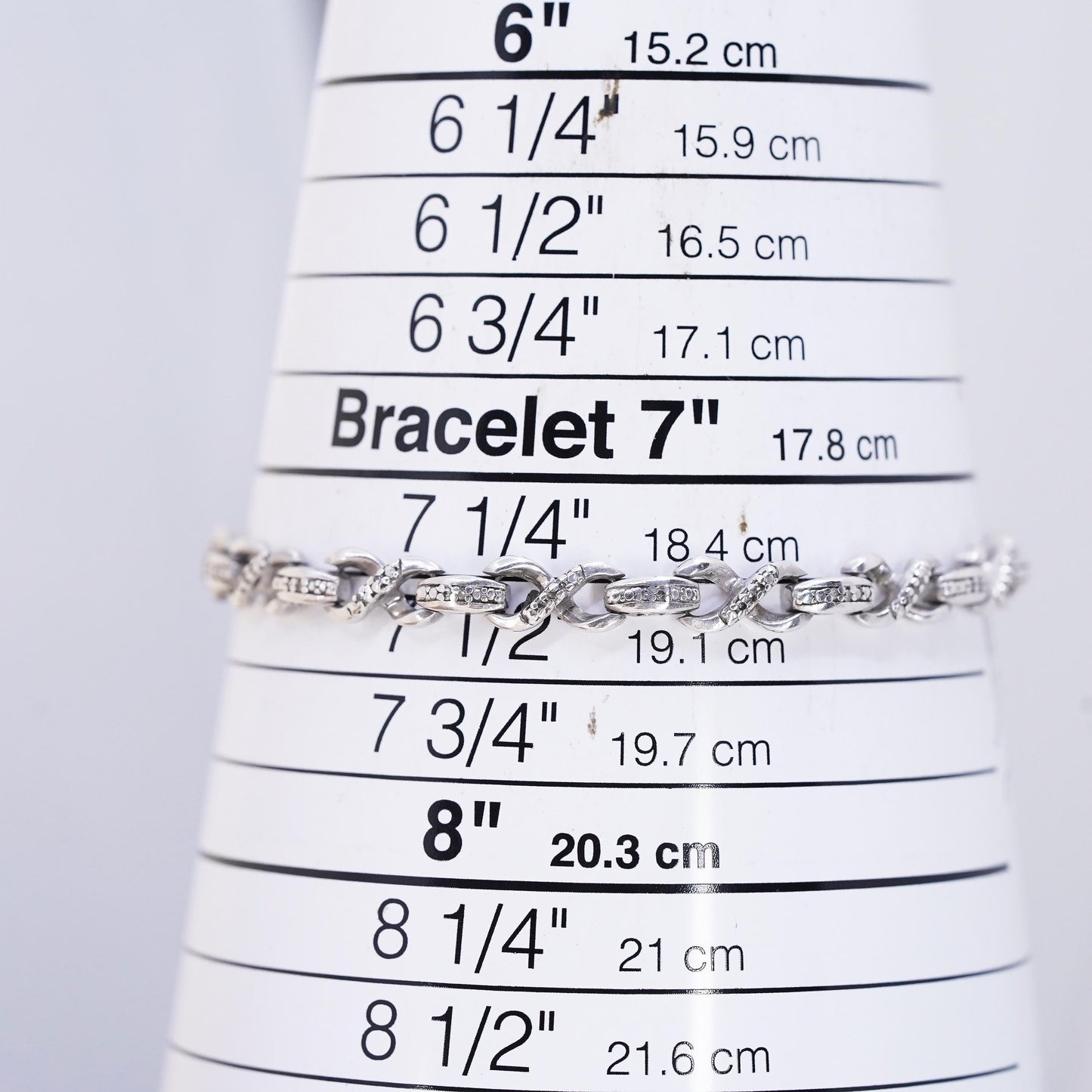 7.5", sterling silver tennis bracelet, 925 infinity loop shaped chain diamond