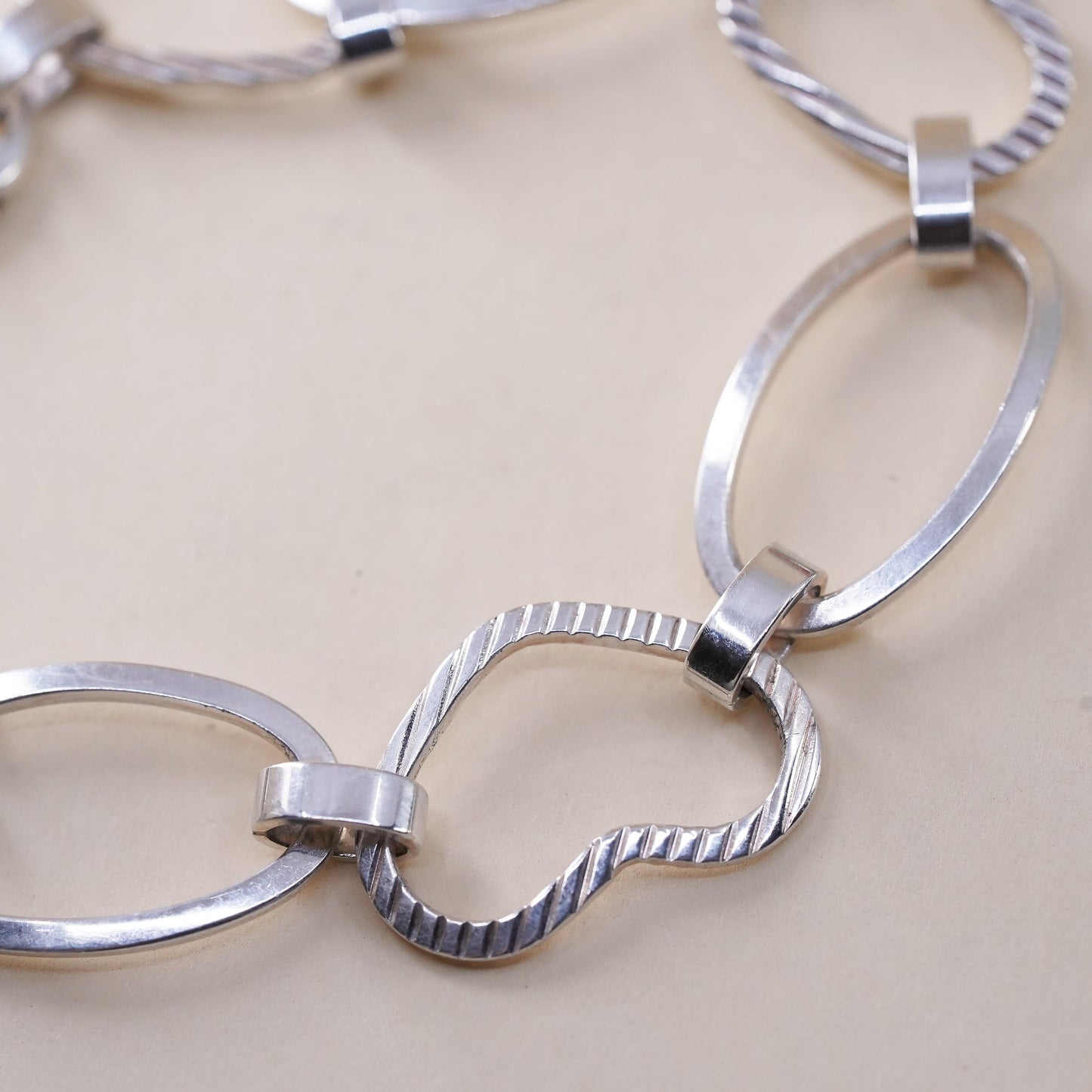7.75”, Italian sterling silver bracelet, textured huge 925 heart oval chain