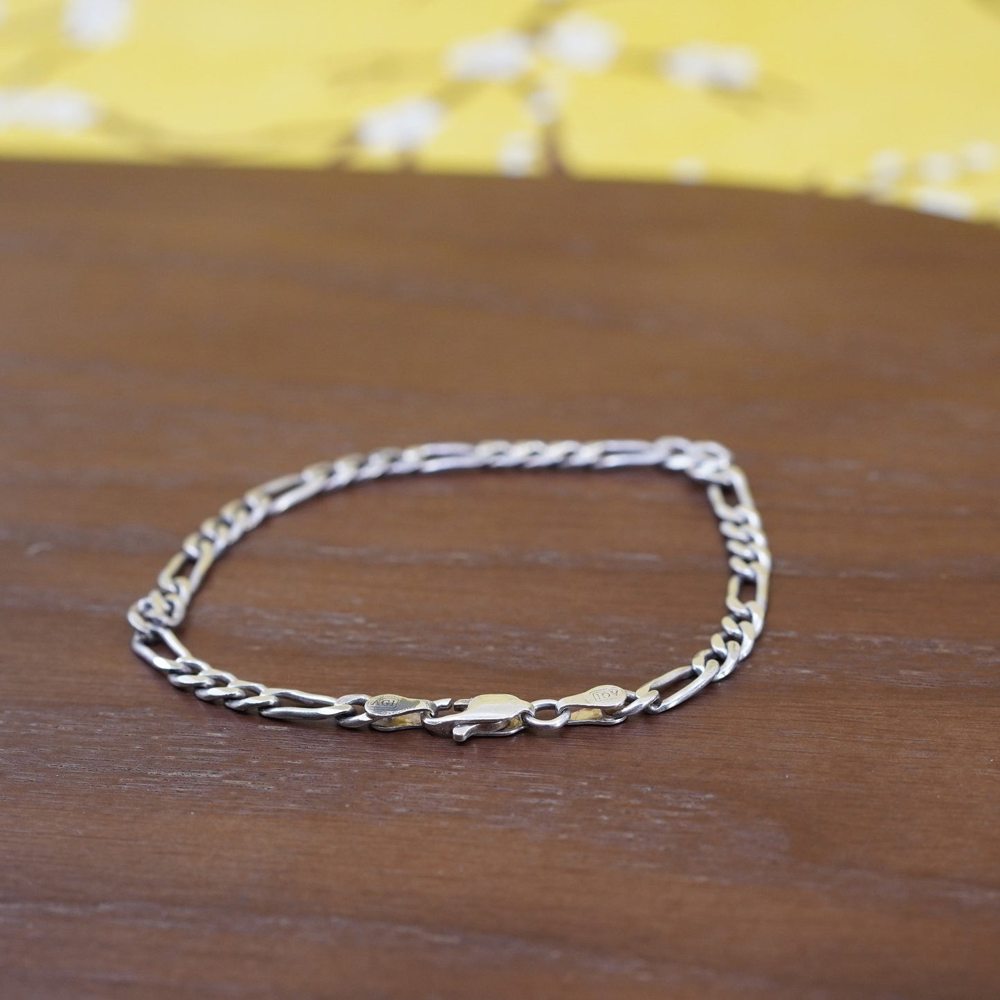 7.75” 4mm, vintage Sterling silver bracelet, 925 figaro link chain