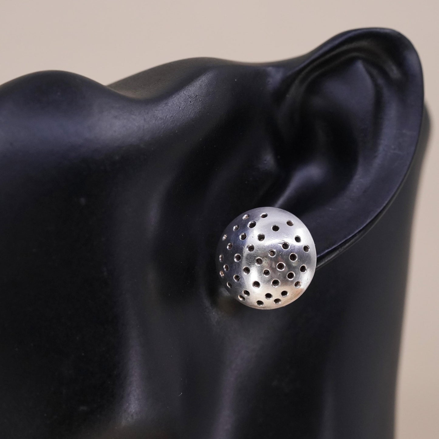 Vintage handmade single earring. Sterling 925 silver textured disc stud