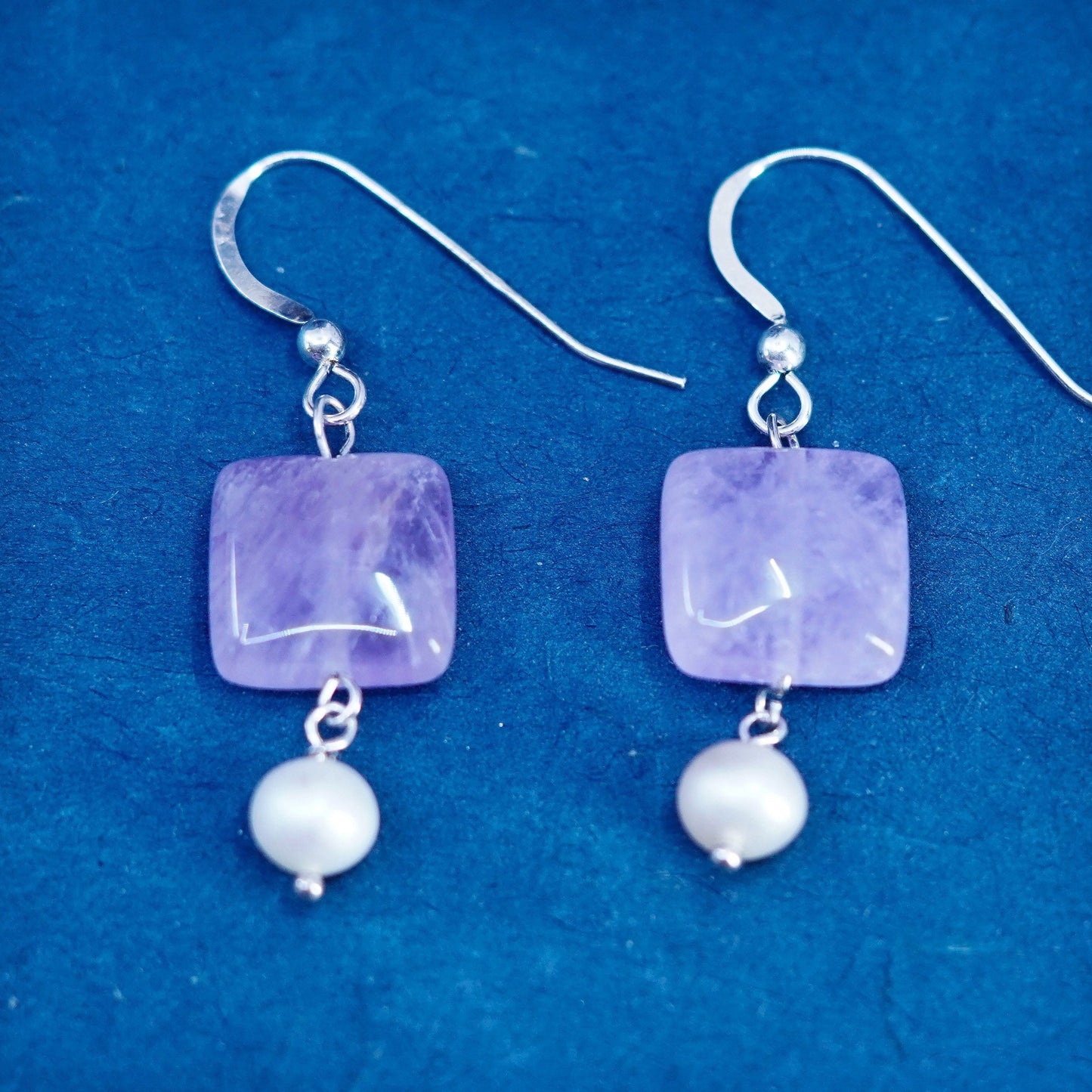 Vintage sterling 925 silver handmade earrings with pearl amethyst beads
