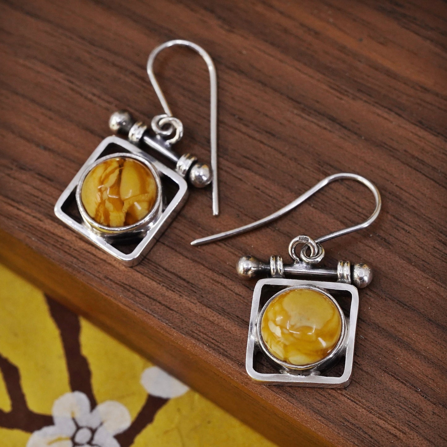 Vintage Sterling 925 silver handmade earrings with Amber drops
