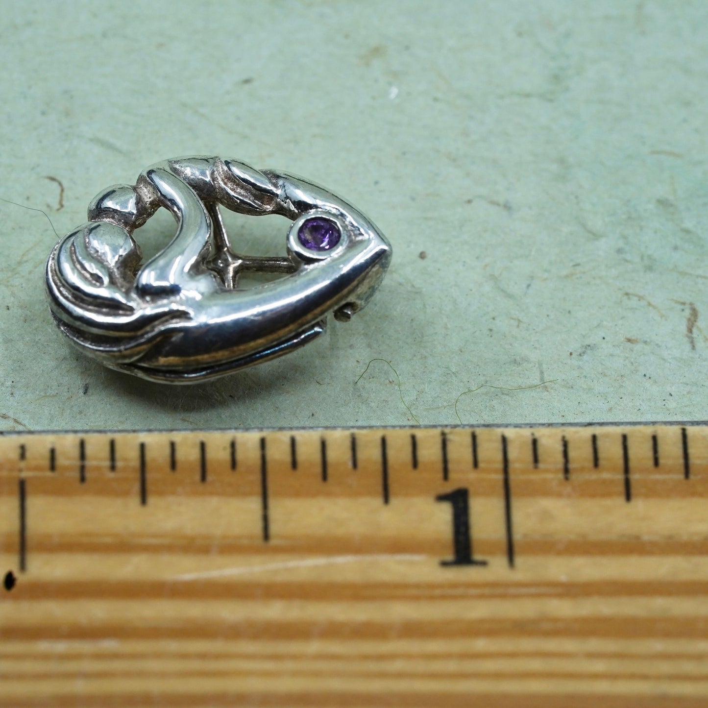 sterling silver pendant, 925 mother and baby pearl cage charm and amethyst