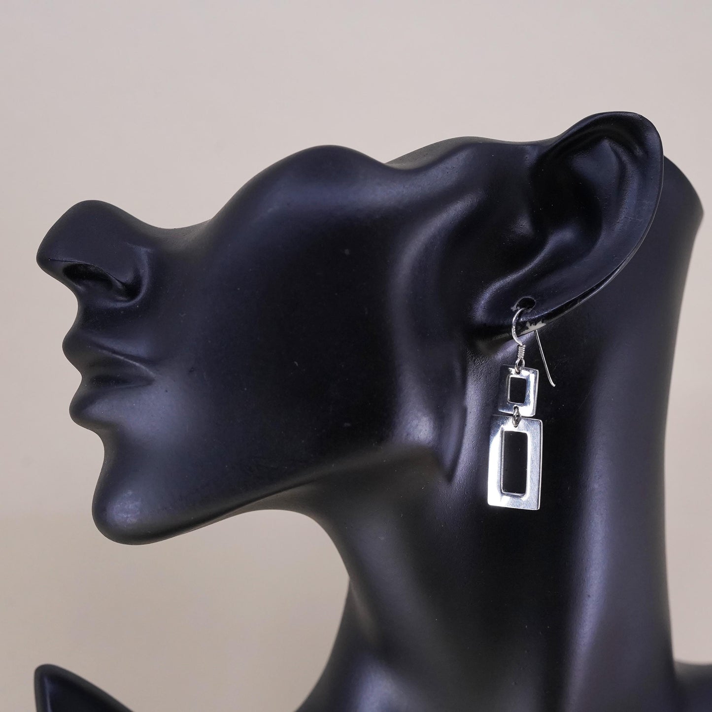Vintage sterling silver handmade earrings, 925 simple rectangular dangles