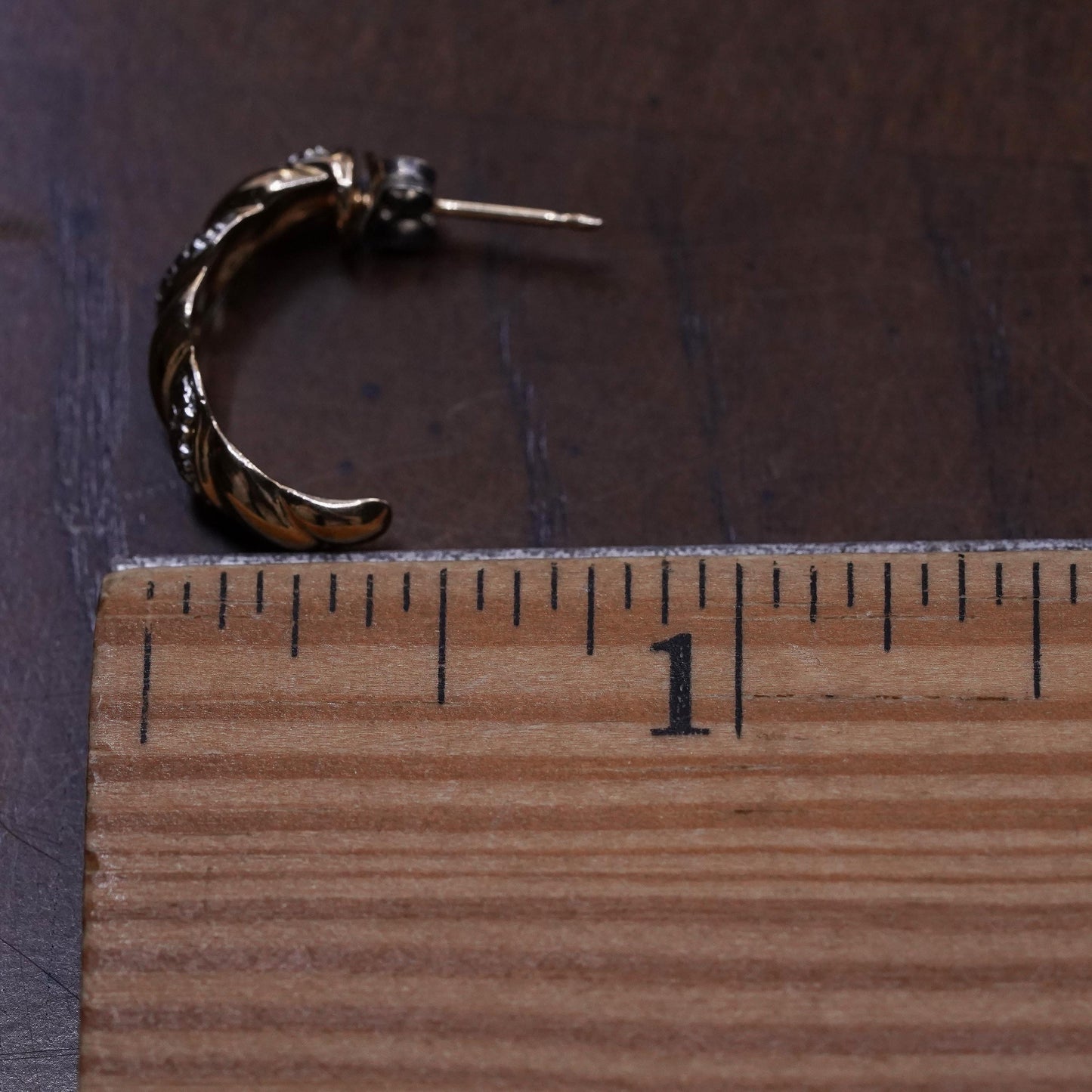 0.5", Vintage vermeil gold over sterling silver single earring, stud diamond