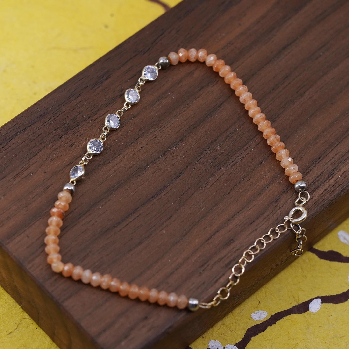 6.5+1.5”, VTG Sterling silver handmade bracelet, rose pink quartz beads chain