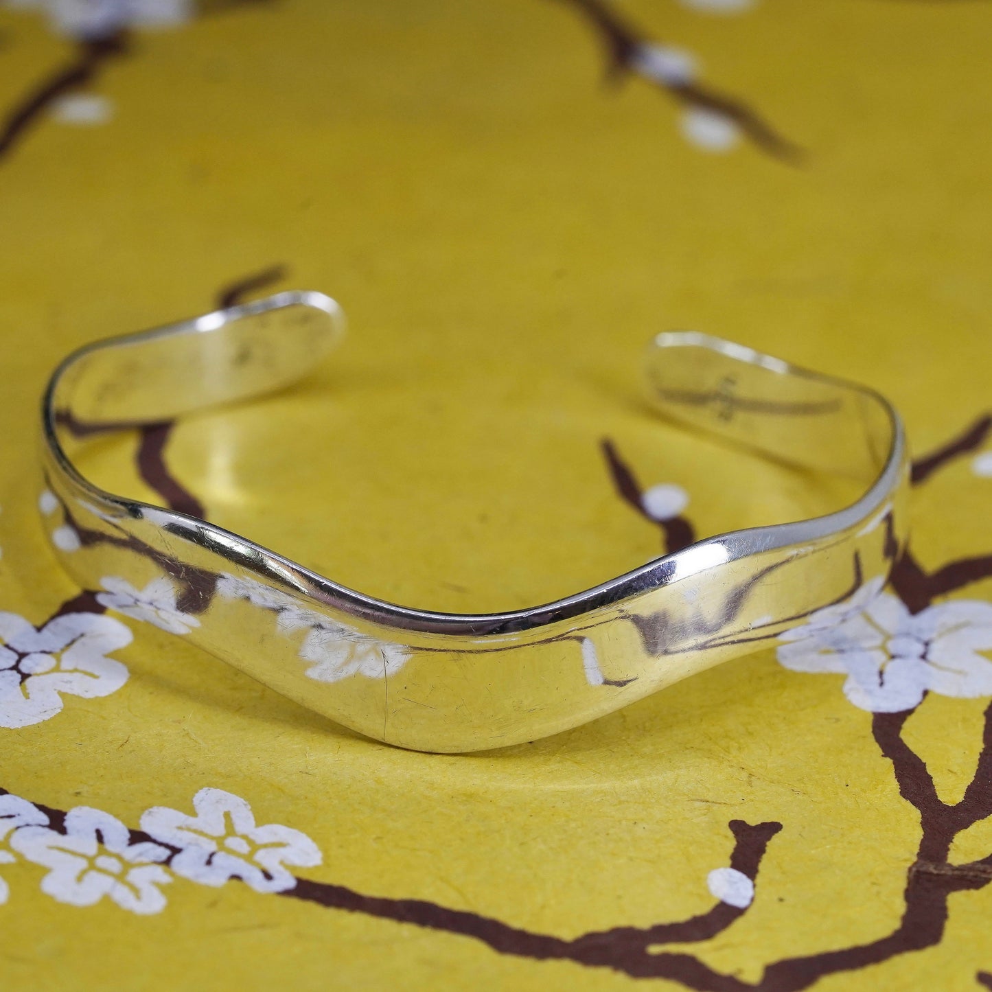 6.5", Vintage Mexican Sterling silver handmade bracelet, modern 925 wavy cuff