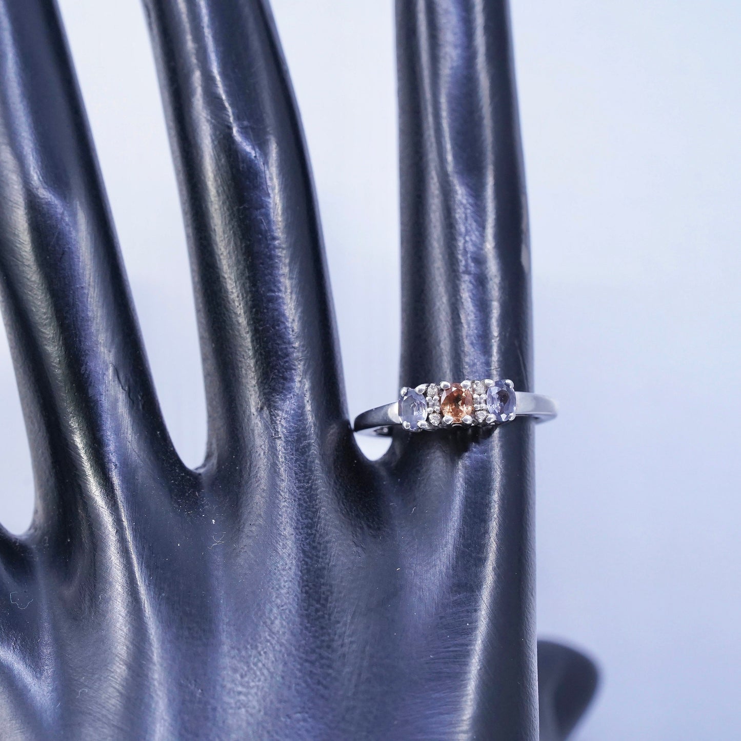 Size 7.25 vintage Sterling 925 silver stackable ring with citrine and amethyst