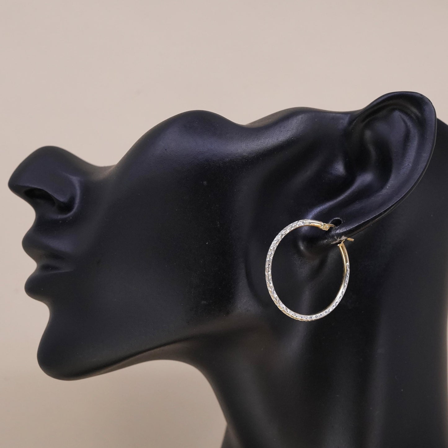 1.25", vermeil yellow gold over sterling silver single earring, textured hoop