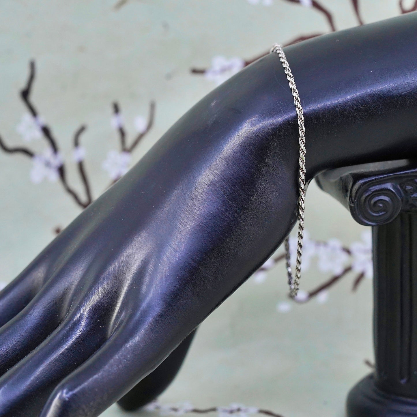 7.5", 2mm, Vintage sterling 925 silver Italy rope chain bracelet