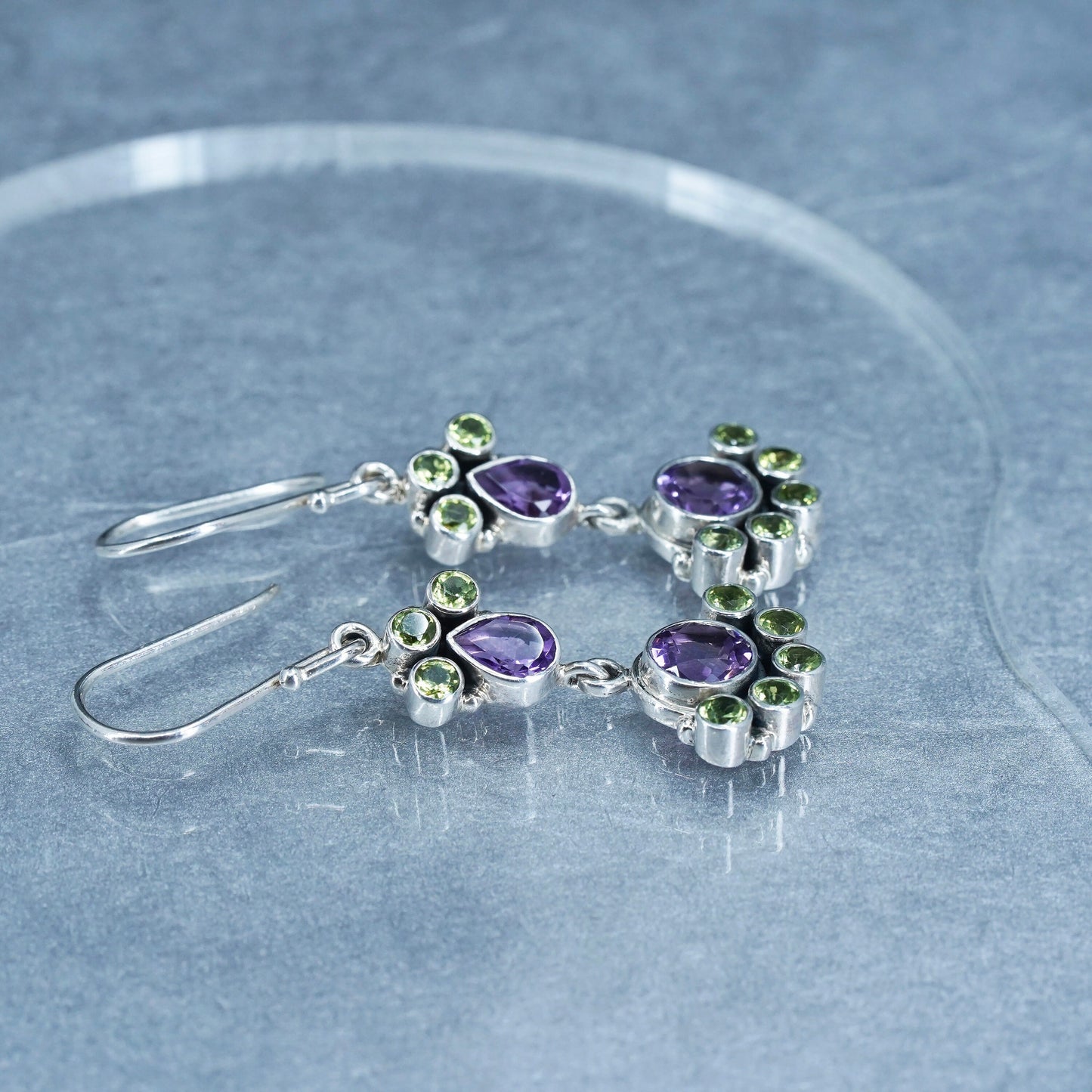 Vintage SLG Sterling 925 silver handmade earrings with amethyst and peridot