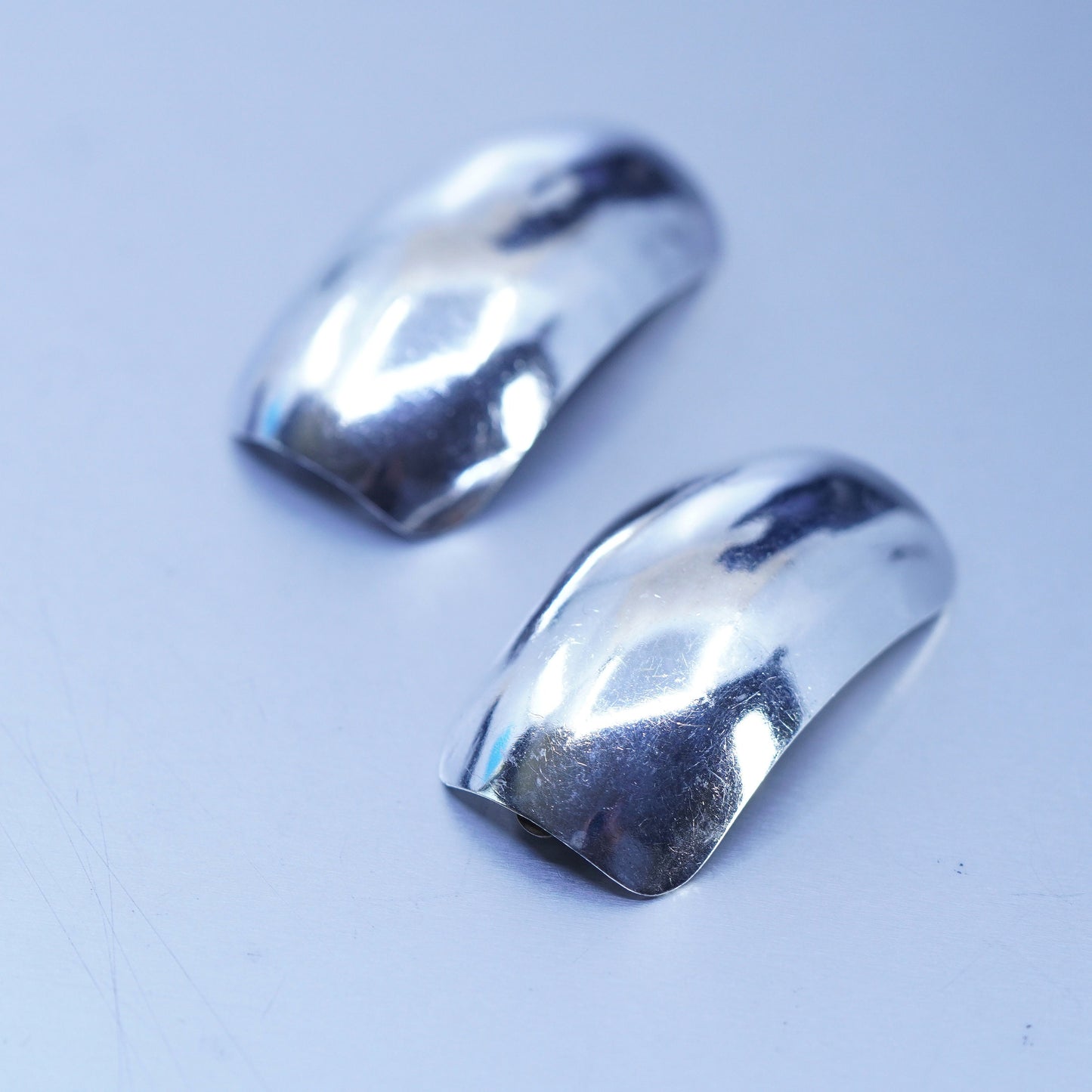 Vintage Mexican Sterling 925 silver handmade earrings, curved clip on