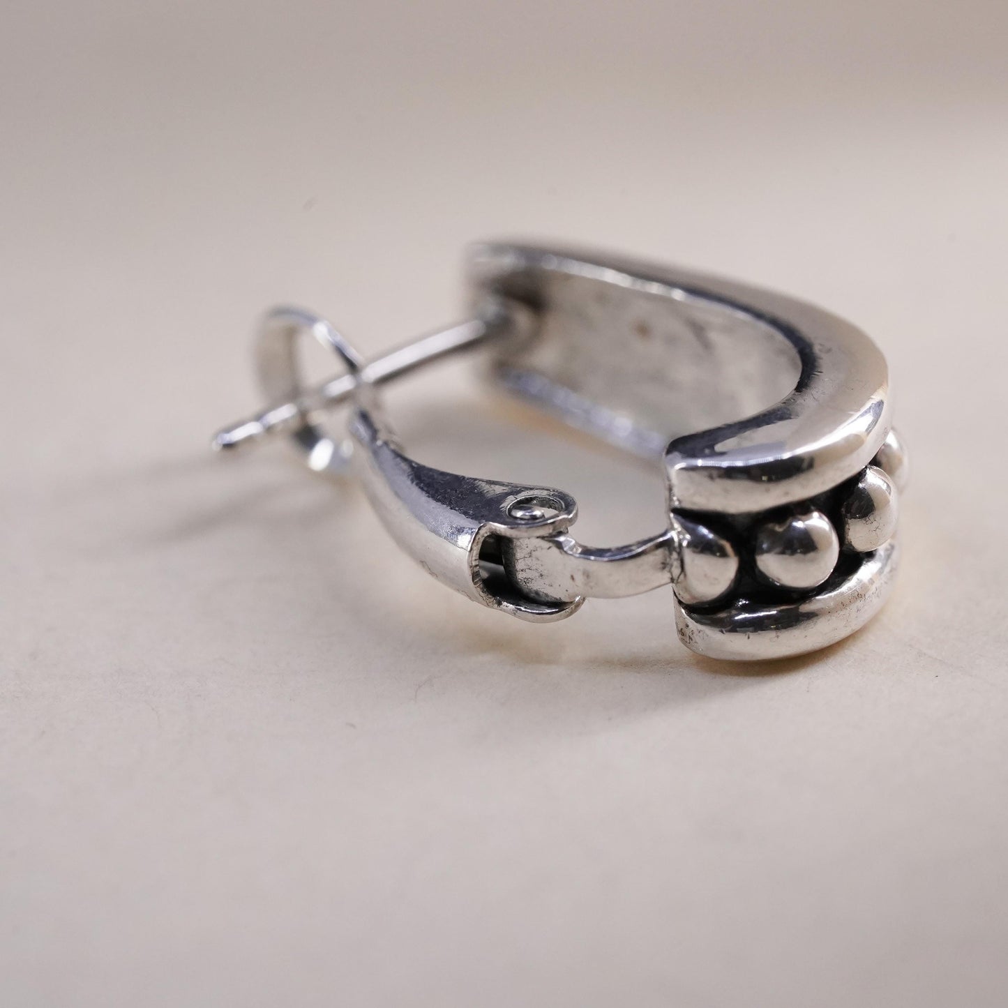 Vintage handmade single 1 earring. Sterling 925 silver huggie stud with beads