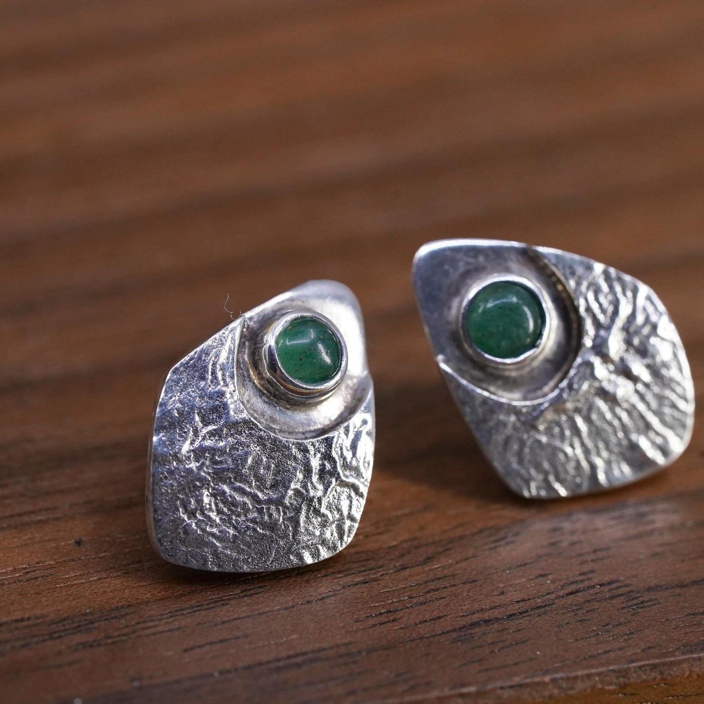 Native American southwestern Sterling 925 silver textured studs earrings jade
