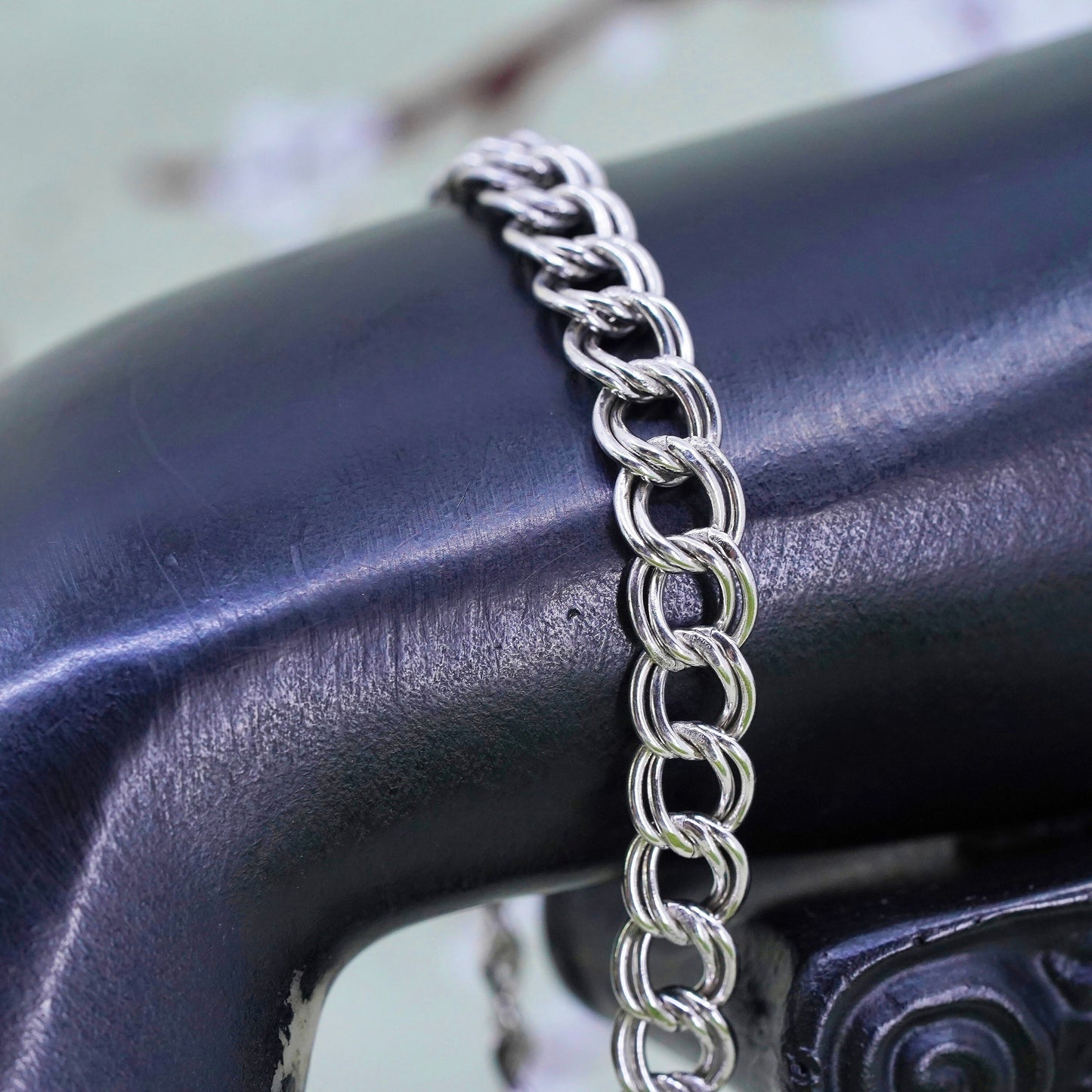 7.25", 7mm, Vintage sterling silver bracelet, 925 double curb chain