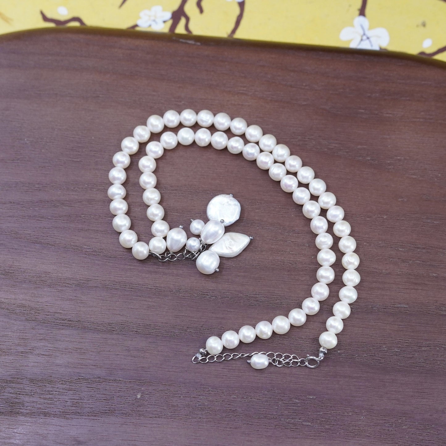 17”, vintage Sterling silver handmade necklace, 925 clasp 7mm freshwater pearl