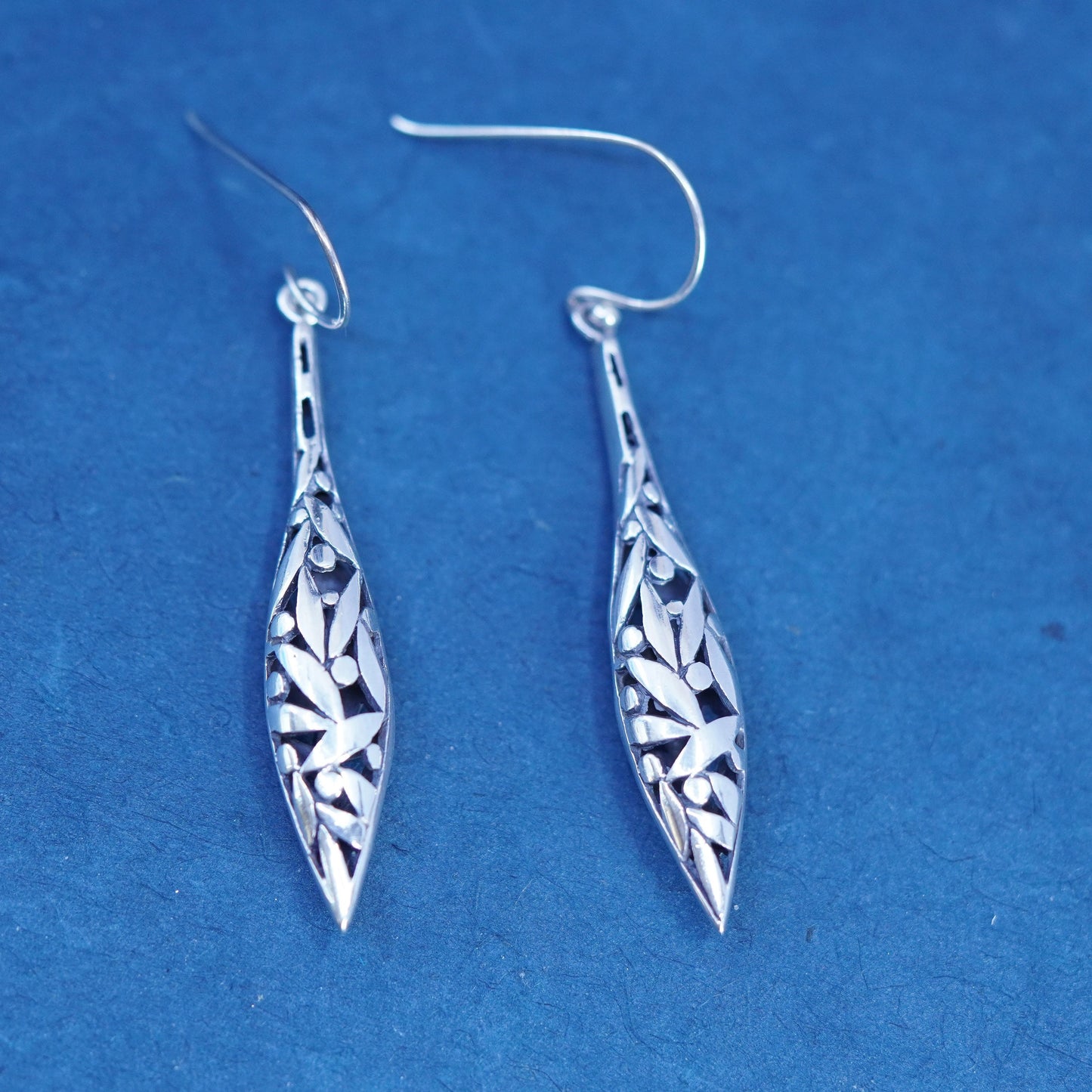 sterling silver handmade earrings, 925 filigree marquise shaped teardrop drop