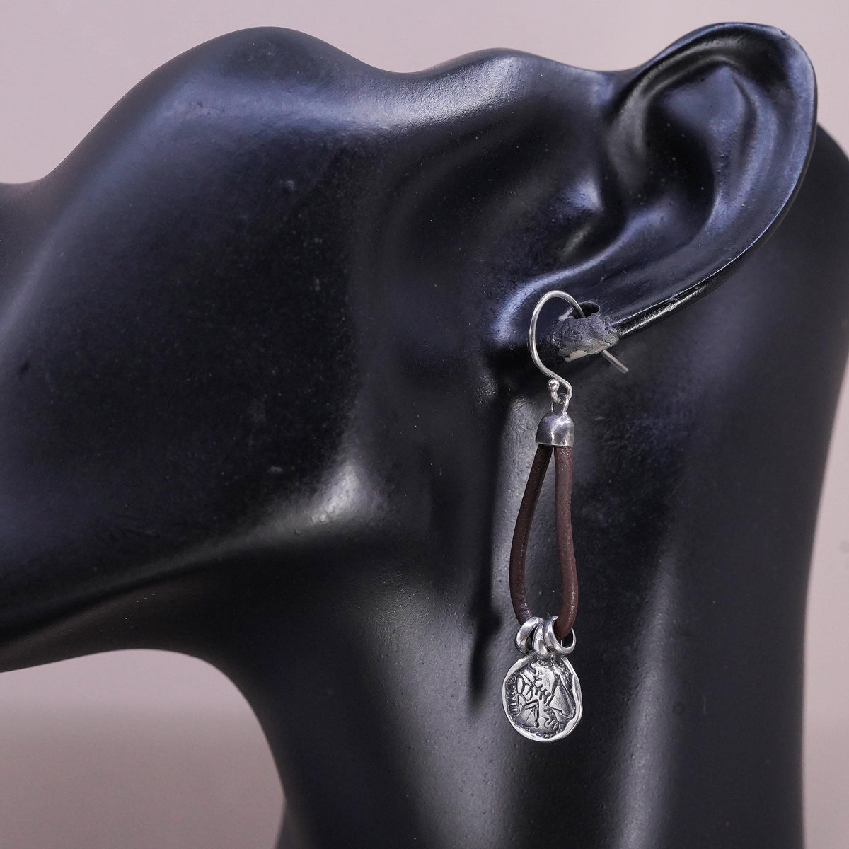 Silpada Sterling 935 Silver Brown Leather Prairie Girl Disc Earrings W2179