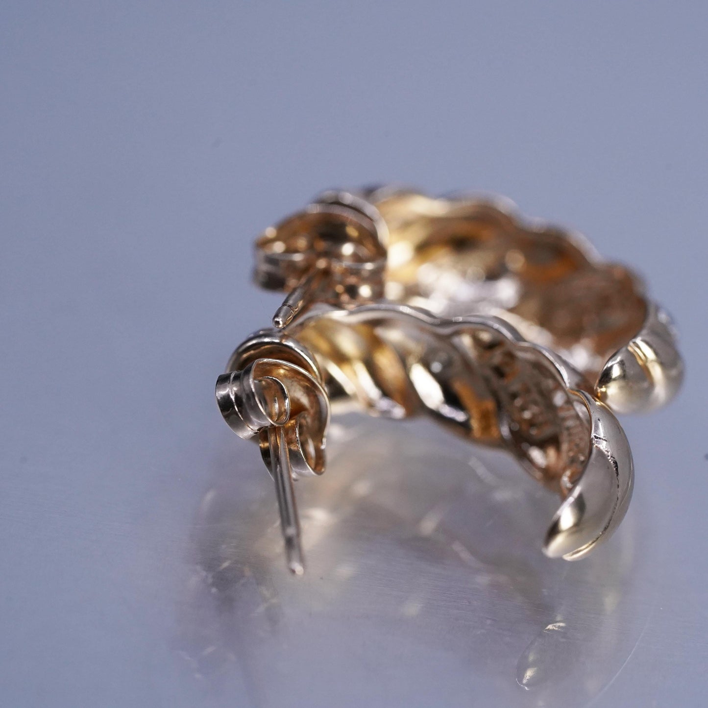 0.75", vermeil gold plated Sterling silver earrings, 925 huggie studs diamonds