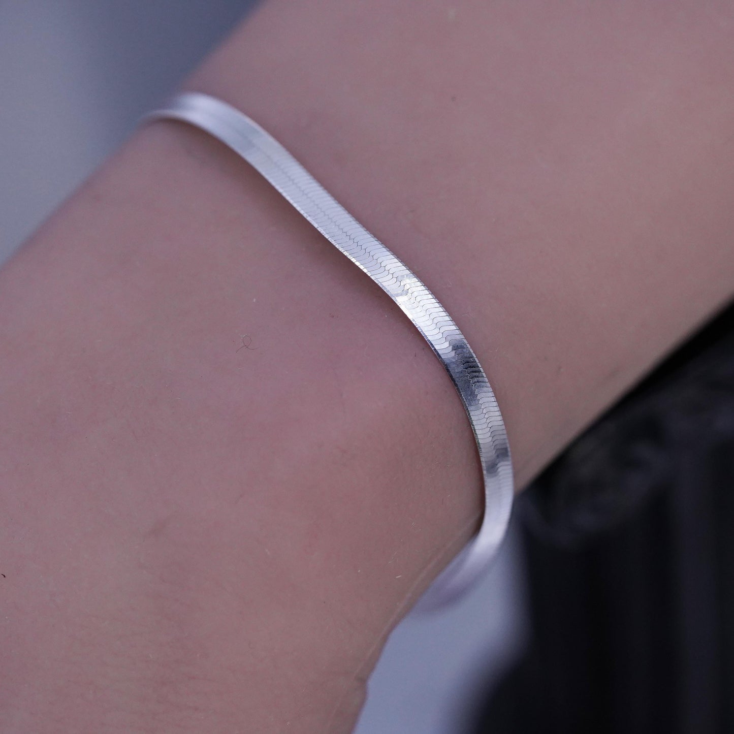 7" 3mm, Vintage Italian Sterling 925 silver bracelet, herringbone chain