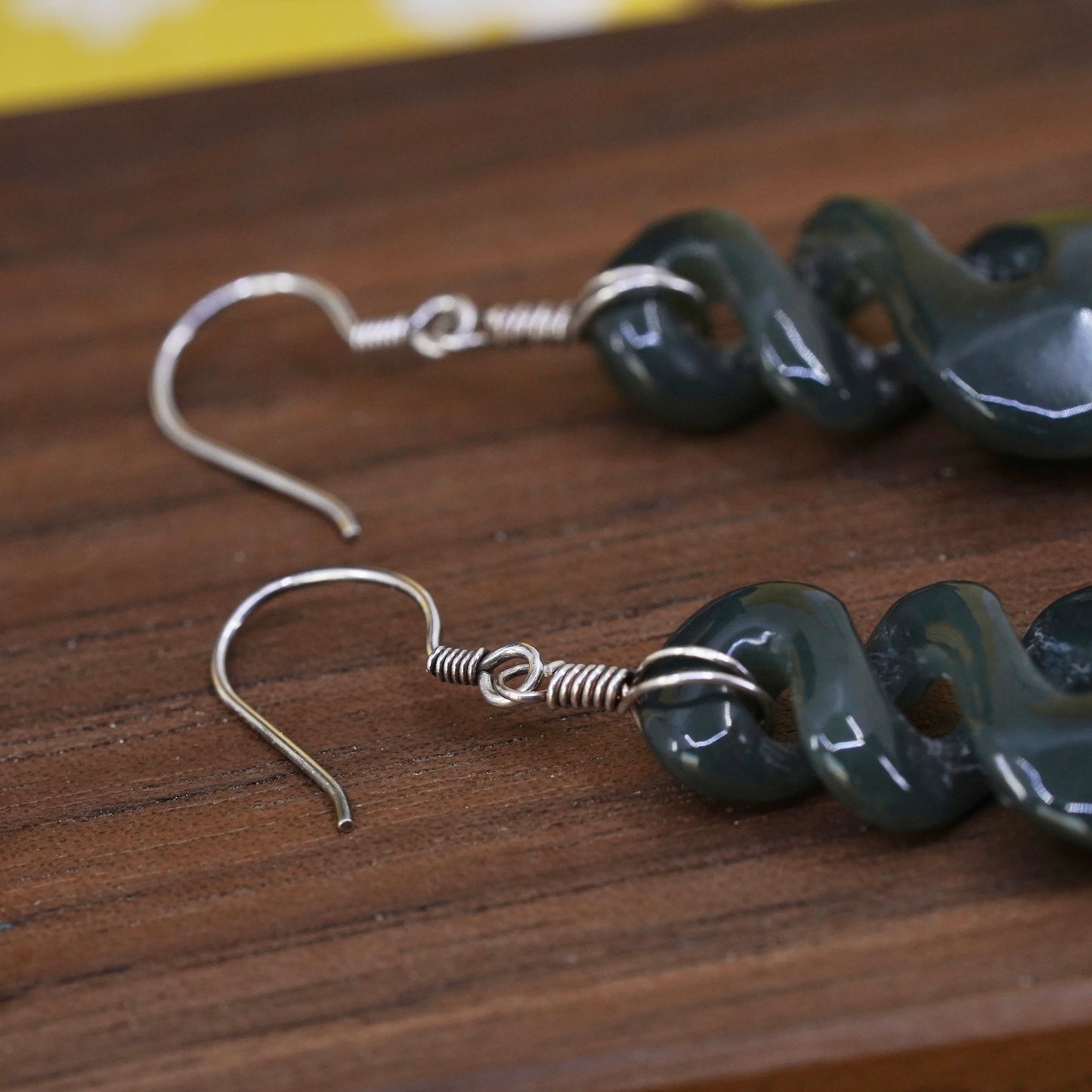 Vintage Sterling 925 silver handmade earrings with jade drops