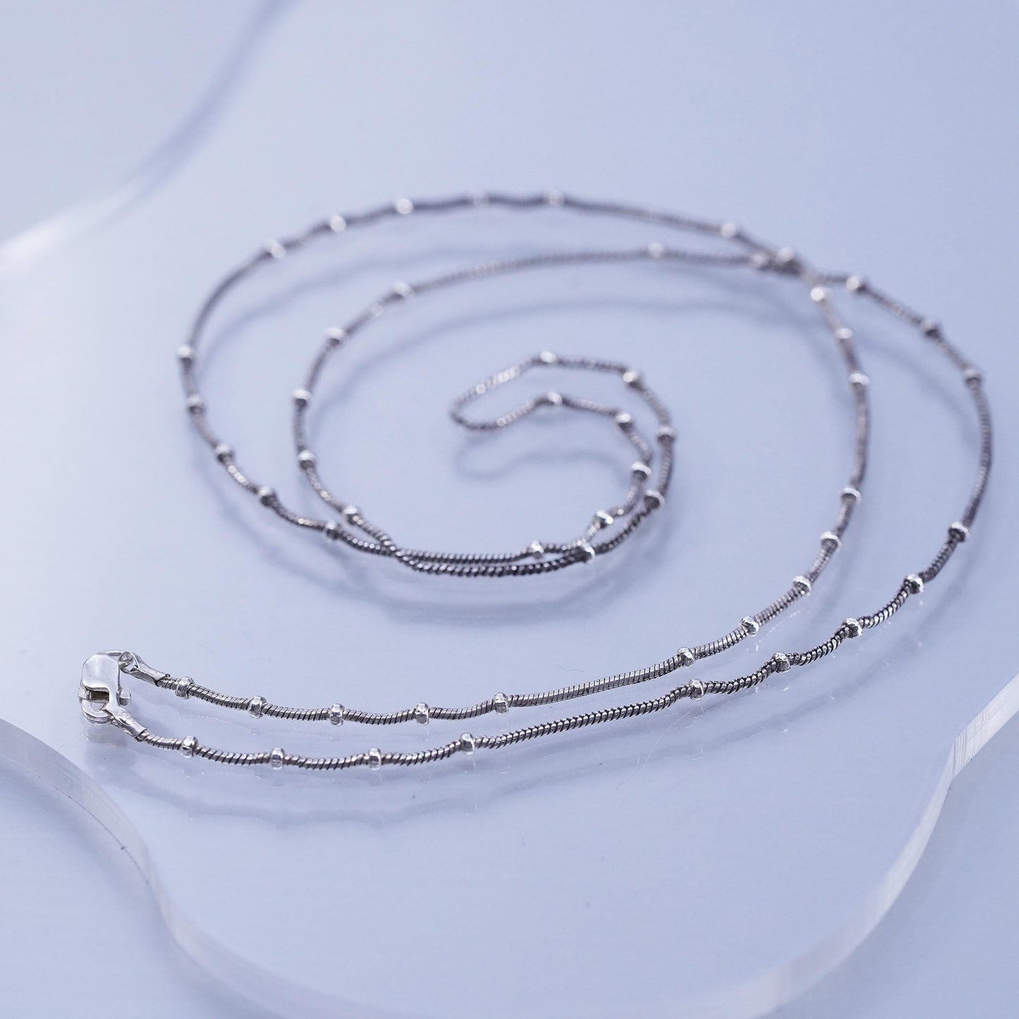 24” 1mm, vintage Italian Sterling 925 silver bead snake chain necklace