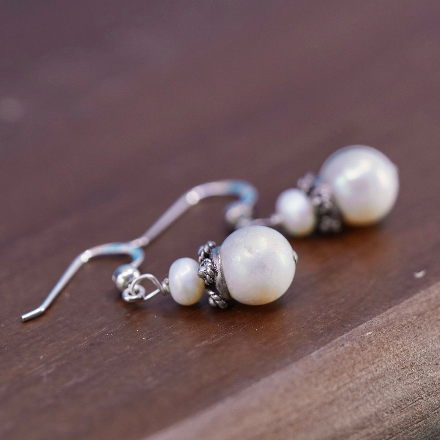 Vintage Sterling silver handmade earrings, 925 hooks with pearl