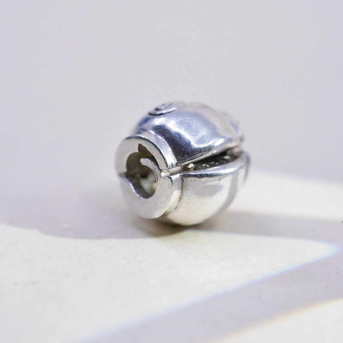 Vintage Balia sterling silver charm, 925 artisan bead sprial embossed