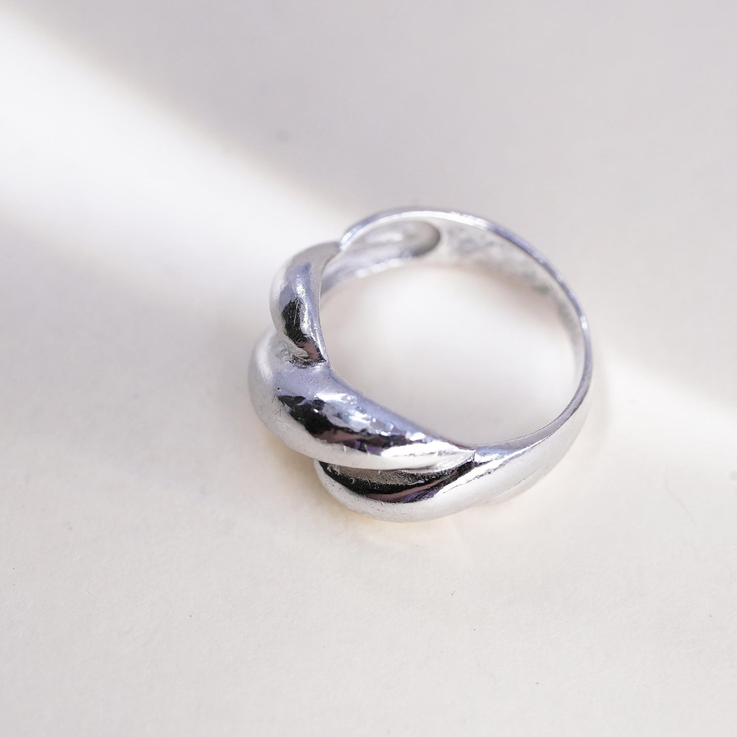 Size 7, vintage sterling silver handmade ring, 925 ribbed wavy band